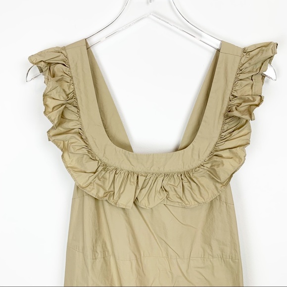Urban Outfitters | Tan Poplin Ruffle Midi Dress - Picture 4 of 11